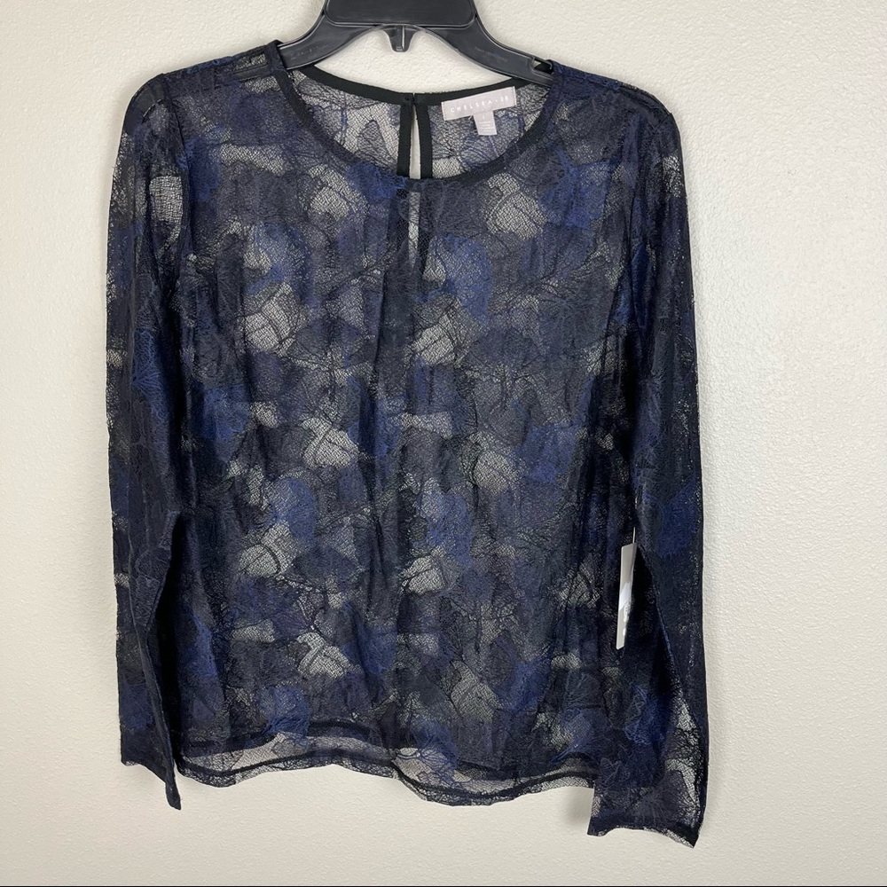 Chelsea 28 | Blue Floral Sheer Long Sleeve Blouse